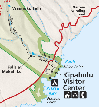 This National Park Service Map more accurately shows the trail and streams. <BR> (click to open a full Haleakala National Park map from nps.gov in a new window)